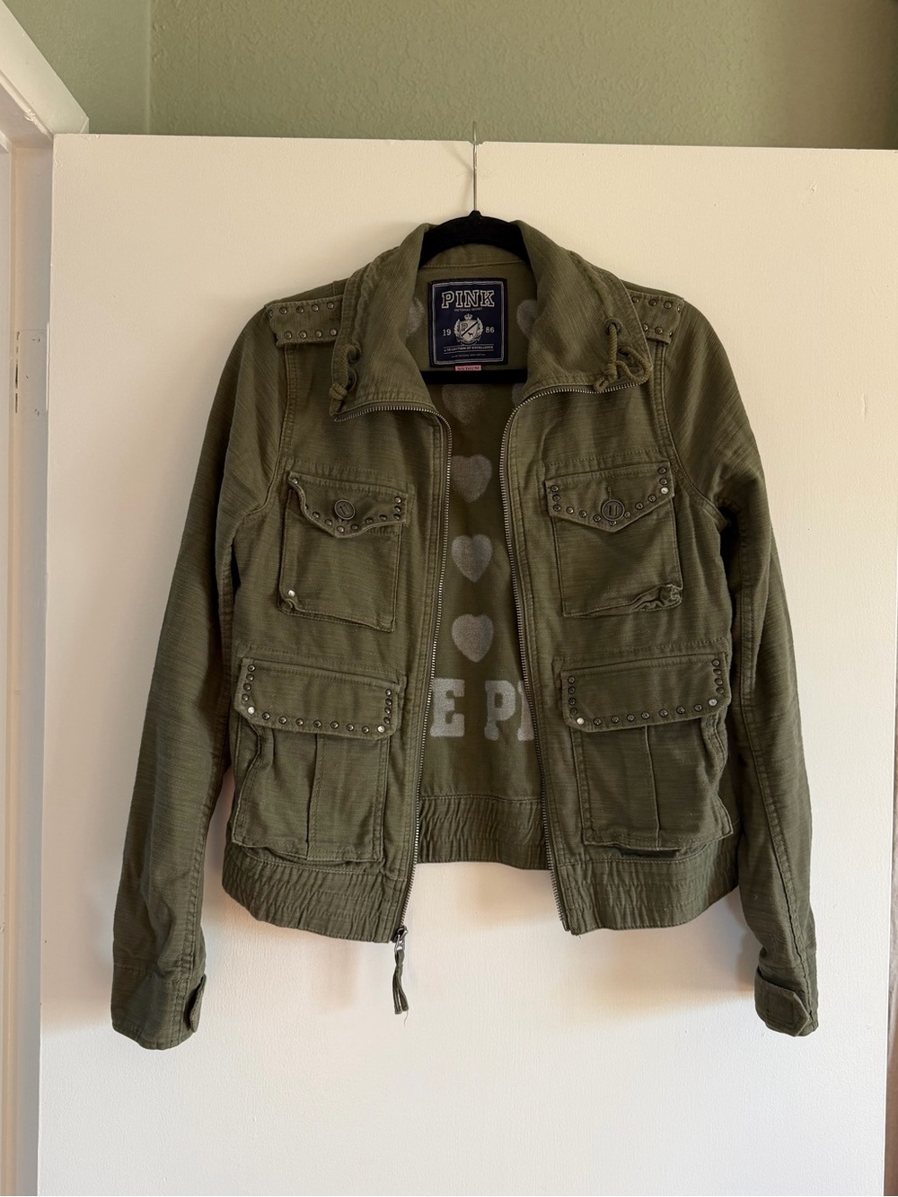 Victoria’s Secret PINK Y2K Olive Studded Military Utility Jacket Medium